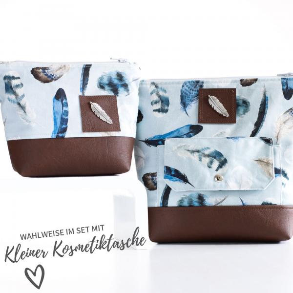 Nähbox große Kosmetiktasche - Feathers Blue