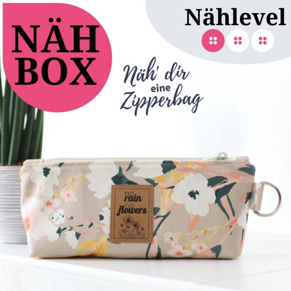 Nähset Zipperbag - Blumen korall inkl. Labelset 'Floral'