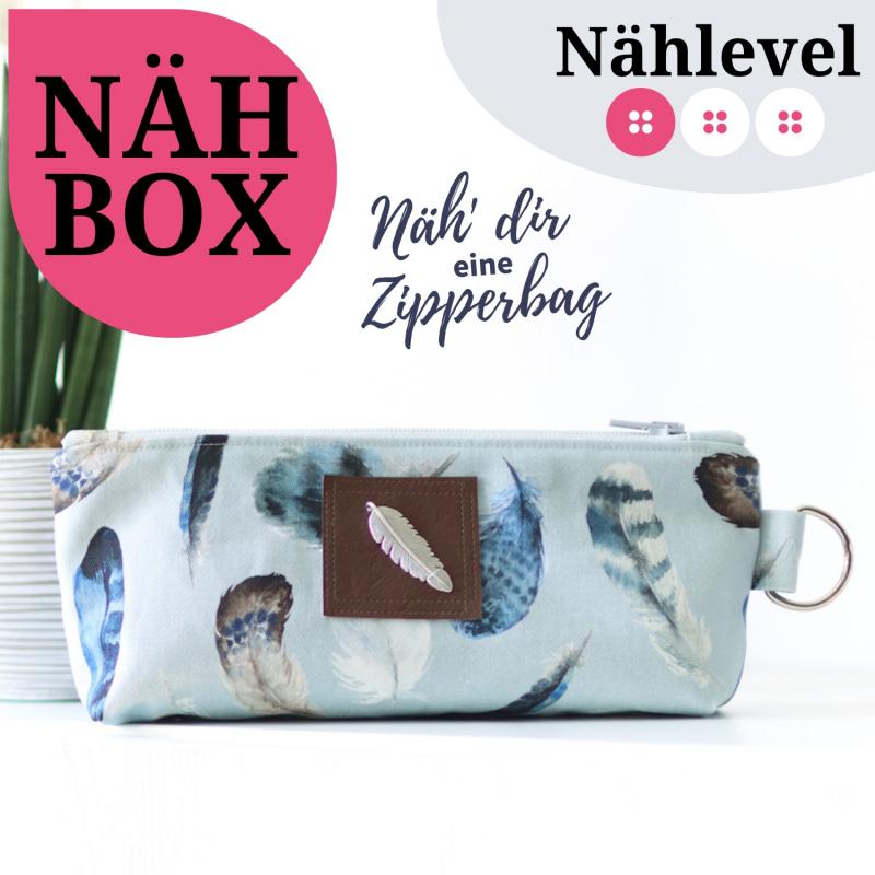 Nähset Zipperbag - Feathers Blue