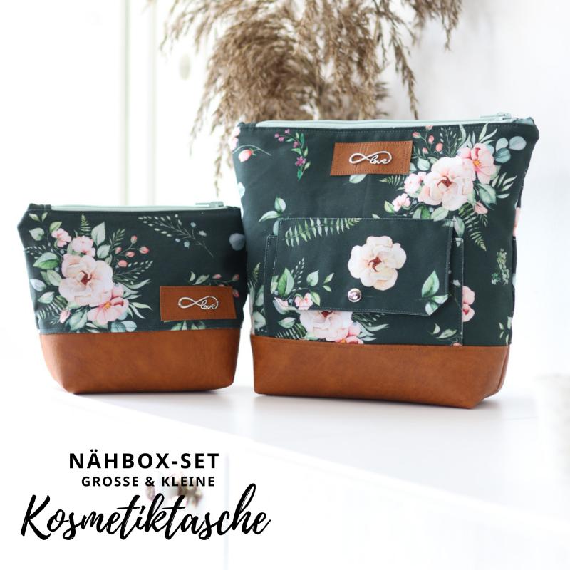 Nähbox große Kosmetiktasche - Aquarell Dunkelgrün