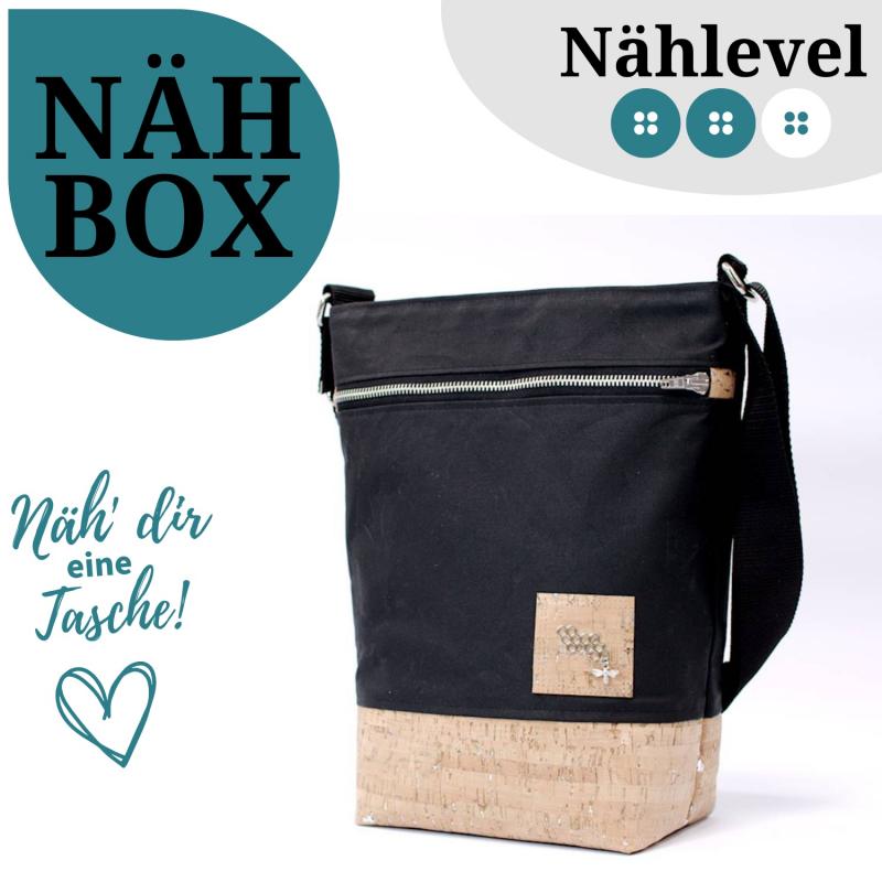 Nähset Umhängetasche - Waxed Black & Kork